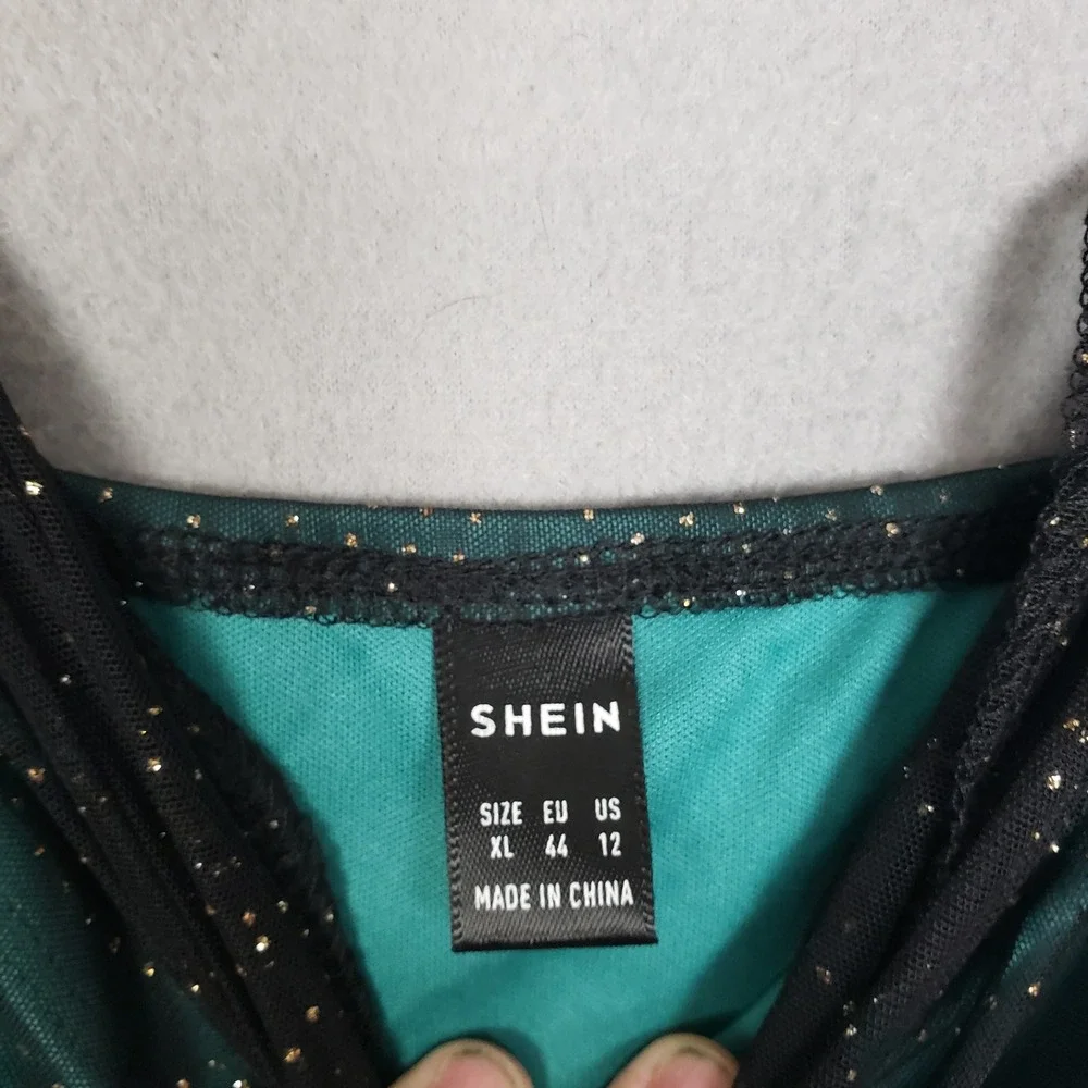 Chiffon Layer Midi Dress Emerald Green‎ Sparkle Dot Fairycore Whimsical Size XL
